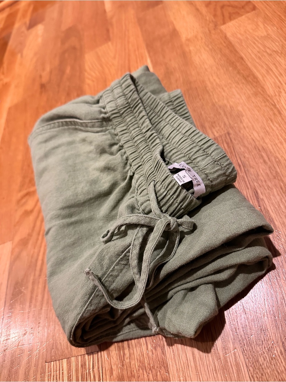 Love Tree Olive Drawstring Cargo Linen Blend Pants